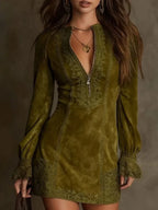 Anna - Abito corto in camoscio con pizzo