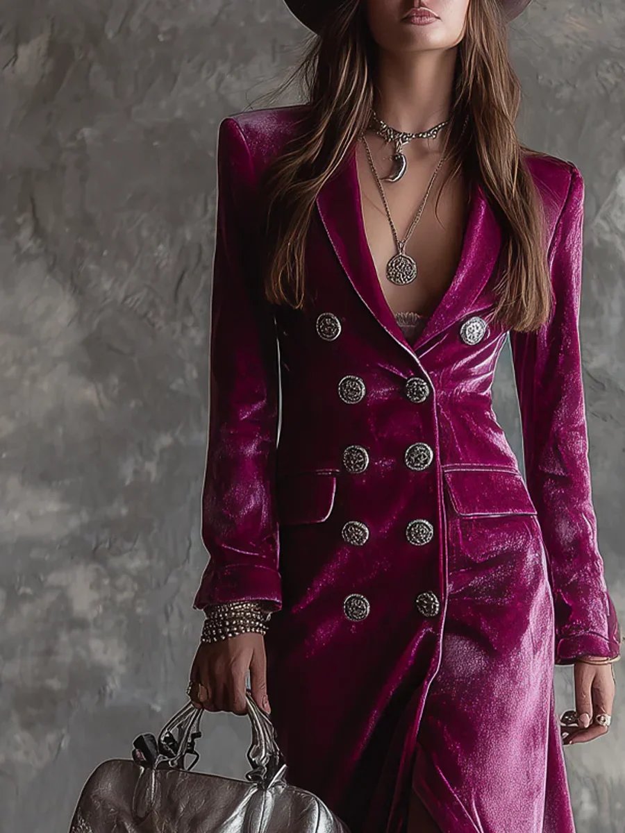 Robe Blazer Longue en Velours